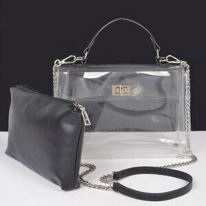 Transparent Top Handle Flap Bag W/ Pouch